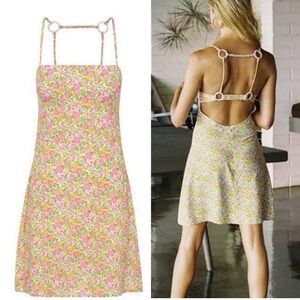 With Jean cutout floral mini dress